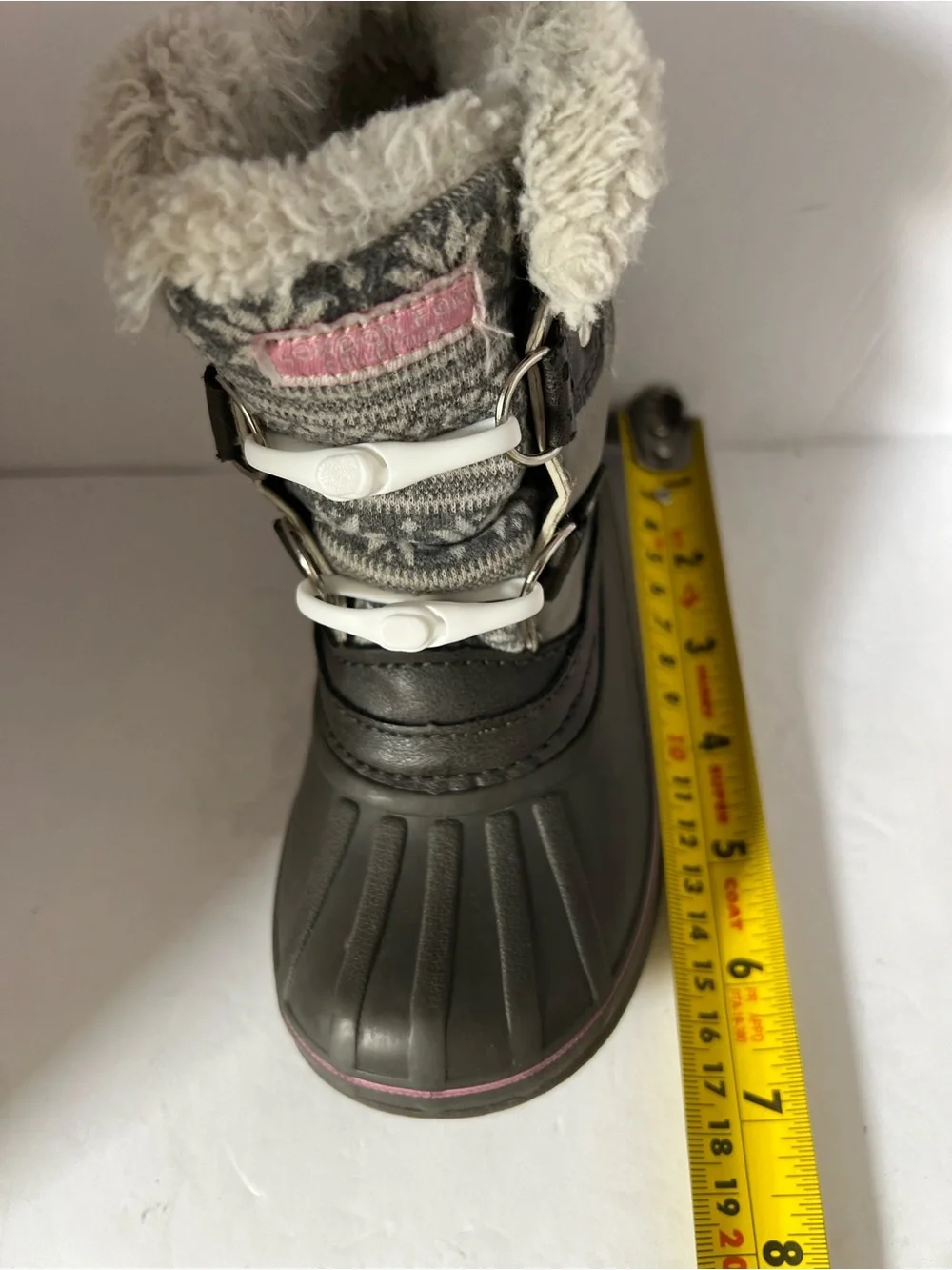 London Fog Kids Winter Snow Boots Faux Fur Gray Pink Size 8